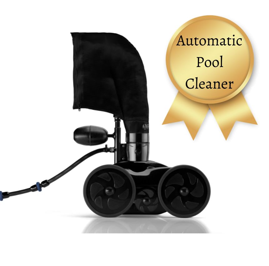 A Polaris automatic pool cleaner with an award ribbon that reads "Automatic Pool Cleaner"
